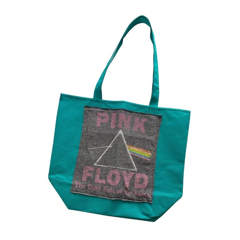 Reworked Apparel Pink Floyd Upcycled Custom Cyan Green Nylon Tote Bag